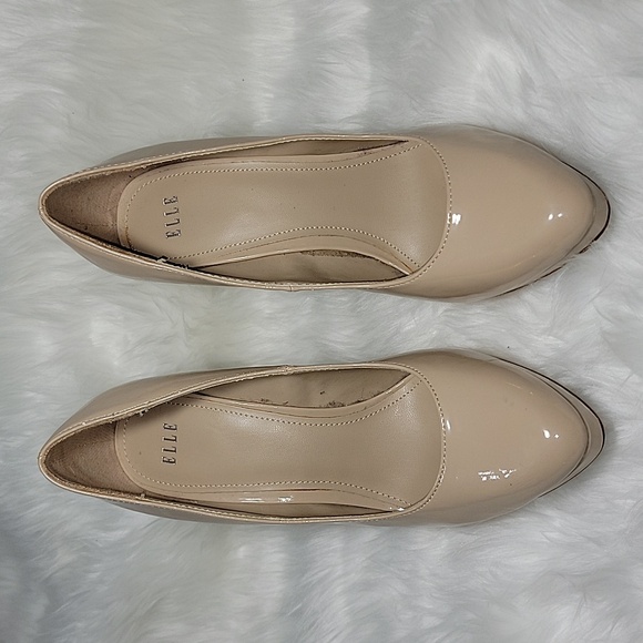 ELLE women's Nude Patent Leather Vegan smStiletto High Heel Shoes 8 1/2 M - Picture 3 of 10